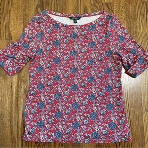 Lauren Ralph Lauren Red Blue Floral Short Sleeve Tee Size XL